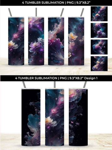 Galaxy Freezia Flowers Tumbler Wrap 20 oz Sublimation PNG Bundle Free For Commercial Use Sublimation Sintegra 