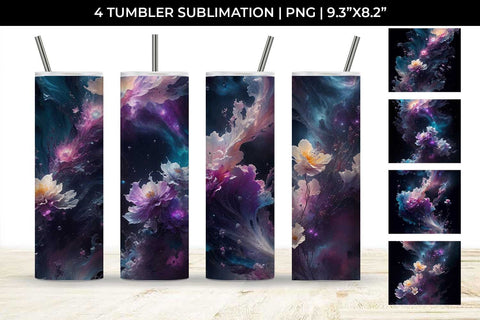Galaxy Freezia Flowers Tumbler Wrap 20 oz Sublimation PNG Bundle Free For Commercial Use Sublimation Sintegra 