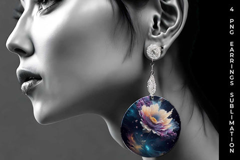 Galaxy Gerbera Flowers Earrings Sublimation PNG Bundle Free For