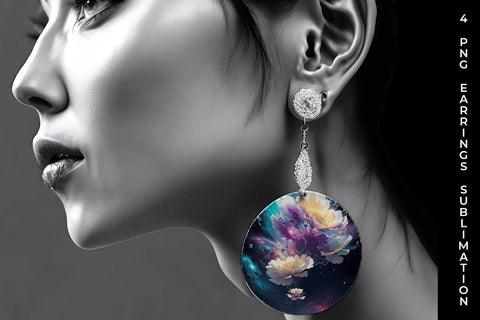 Galaxy Gerbera Flowers Earrings Sublimation PNG Bundle Free For Commercial Use Sublimation Sintegra 