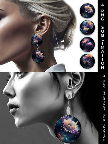 Galaxy Gerbera Flowers Earrings Sublimation PNG Bundle Free For Commercial Use Sublimation Sintegra 