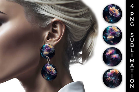 Galaxy Gerbera Flowers Earrings Sublimation PNG Bundle Free For Commercial Use Sublimation Sintegra 