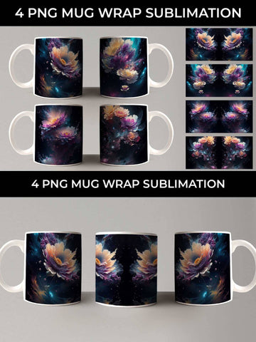 Galaxy Gerbera Flowers Mug Sublimation PNG Bundle Free For Commercial Use Sublimation Sintegra 