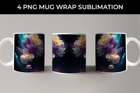 Galaxy Gerbera Flowers Mug Sublimation PNG Bundle Free For Commercial Use Sublimation Sintegra 