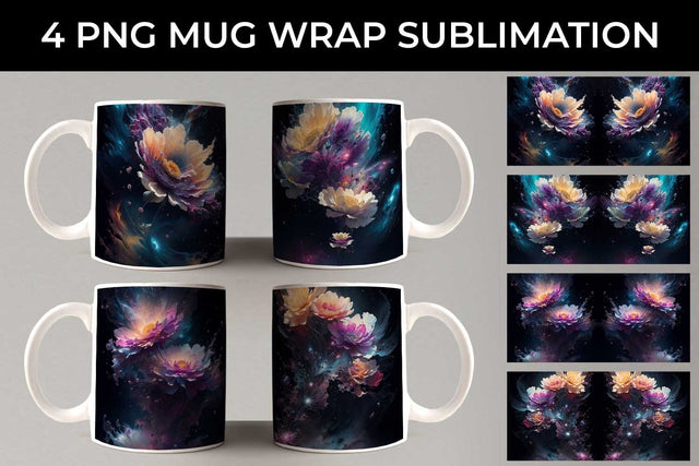 Galaxy Gerbera Flowers Mug Sublimation PNG Bundle Free For Commercial Use Sublimation Sintegra 