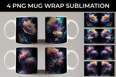 Galaxy Gerbera Flowers Mug Sublimation PNG Bundle Free For Commercial Use Sublimation Sintegra 