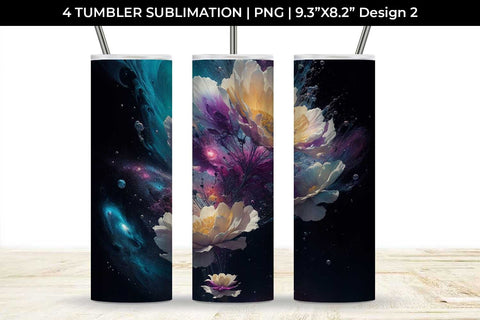 Galaxy Gerbera Flowers Tumbler Wrap 20 oz Sublimation PNG Bundle Free For Commercial Use Sublimation Sintegra 