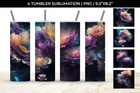 Galaxy Gerbera Flowers Tumbler Wrap 20 oz Sublimation PNG Bundle Free For Commercial Use Sublimation Sintegra 