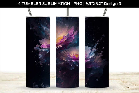 Galaxy Gerbera Flowers Tumbler Wrap 20 oz Sublimation PNG Bundle Free For Commercial Use Sublimation Sintegra 