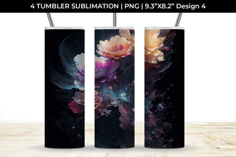 Galaxy Gerbera Flowers Tumbler Wrap 20 oz Sublimation PNG Bundle Free For Commercial Use Sublimation Sintegra 