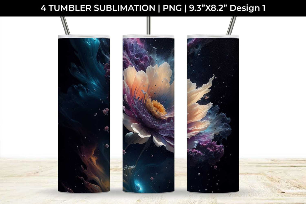 Galaxy Gerbera Flowers Tumbler Wrap 20 oz Sublimation PNG Bundle Free ...