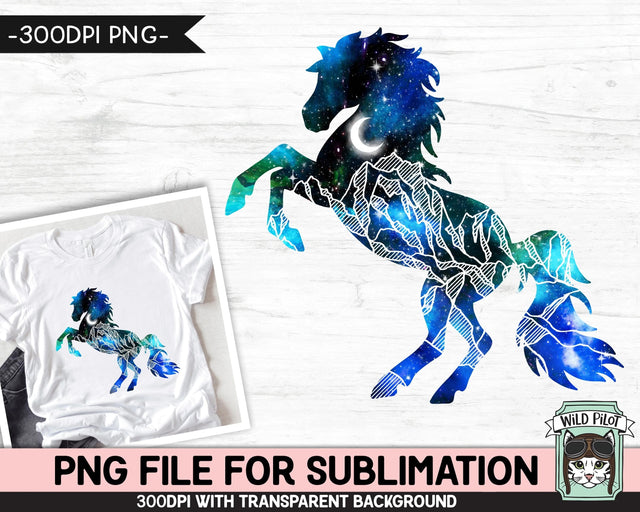 Galaxy Horse PNG SUBLIMATION design, Horse Silhouette PNG, Watercolor png, Equestrian png, Space png, Horse Clipart, Adventure png, Mountain png Sublimation Wild Pilot 