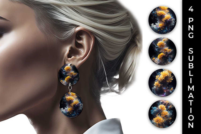Galaxy Marigold Flowers Earrings Sublimation PNG Bundle Free For Commercial Use Sublimation Sintegra 