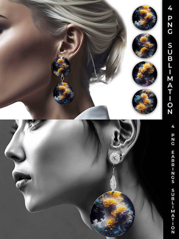 Galaxy Marigold Flowers Earrings Sublimation PNG Bundle Free For Commercial Use Sublimation Sintegra 