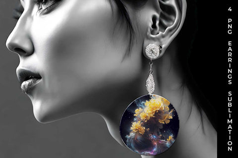 Galaxy Marigold Flowers Earrings Sublimation PNG Bundle Free For Commercial Use Sublimation Sintegra 