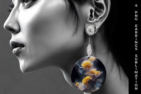 Galaxy Marigold Flowers Earrings Sublimation PNG Bundle Free For Commercial Use Sublimation Sintegra 