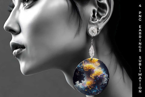 Galaxy Marigold Flowers Earrings Sublimation PNG Bundle Free For Commercial Use Sublimation Sintegra 