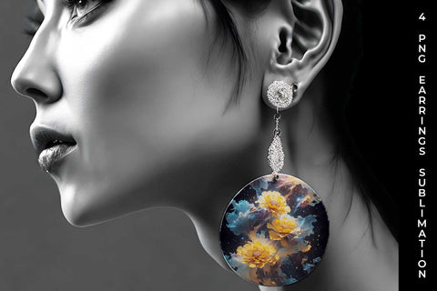 Galaxy Marigold Flowers Earrings Sublimation PNG Bundle Free For Commercial Use Sublimation Sintegra 