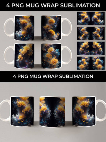Galaxy Marigold Flowers Mug Sublimation PNG Bundle Free For Commercial Use Sublimation Sintegra 