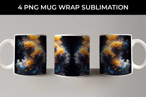 Galaxy Marigold Flowers Mug Sublimation PNG Bundle Free For Commercial Use Sublimation Sintegra 