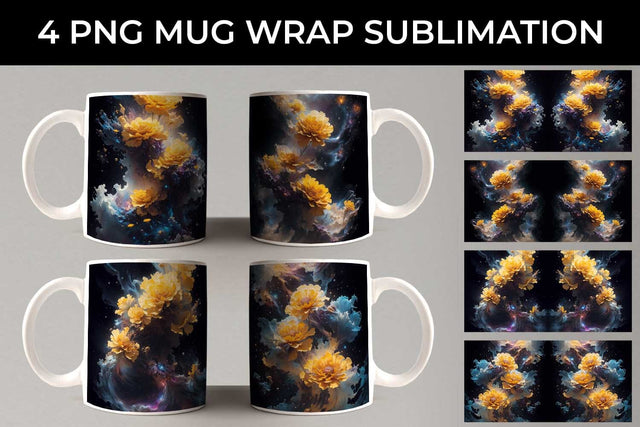 Galaxy Marigold Flowers Mug Sublimation PNG Bundle Free For Commercial Use Sublimation Sintegra 