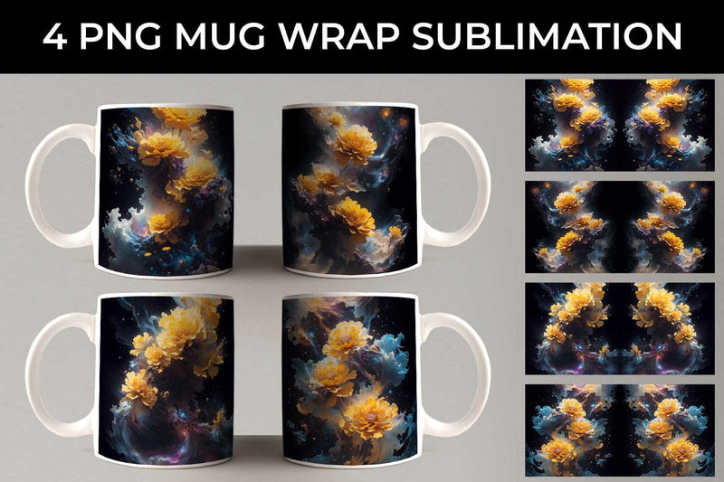 Galaxy Marigold Flowers Mug Sublimation PNG Bundle Free For Commercial Use Sublimation Sintegra 
