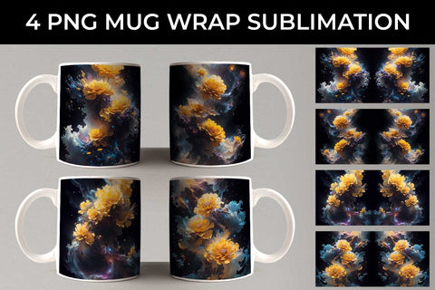 Galaxy Marigold Flowers Mug Sublimation PNG Bundle Free For Commercial Use Sublimation Sintegra 