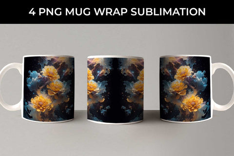 Galaxy Marigold Flowers Mug Sublimation PNG Bundle Free For Commercial Use Sublimation Sintegra 