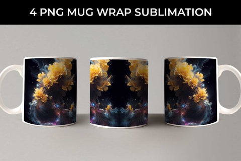 Galaxy Marigold Flowers Mug Sublimation PNG Bundle Free For Commercial Use Sublimation Sintegra 