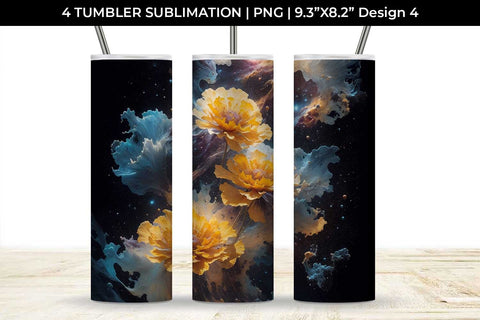 Galaxy Marigold Flowers Tumbler Wrap 20 oz Sublimation PNG Bundle Free For Commercial Use Sublimation Sintegra 
