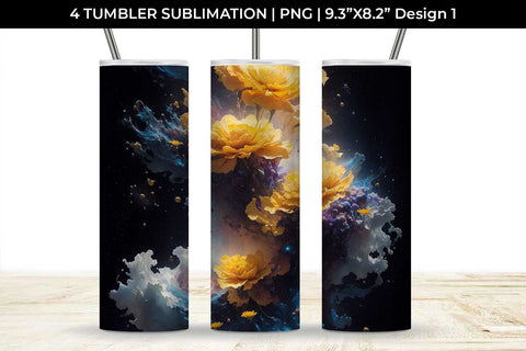 Galaxy Marigold Flowers Tumbler Wrap 20 oz Sublimation PNG Bundle Free For Commercial Use Sublimation Sintegra 