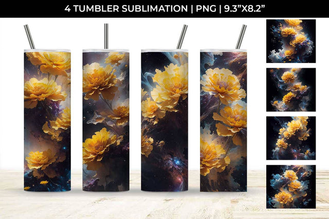 Galaxy Marigold Flowers Tumbler Wrap 20 oz Sublimation PNG Bundle Free For Commercial Use Sublimation Sintegra 