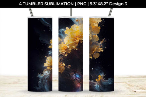 Galaxy Marigold Flowers Tumbler Wrap 20 oz Sublimation PNG Bundle Free For Commercial Use Sublimation Sintegra 