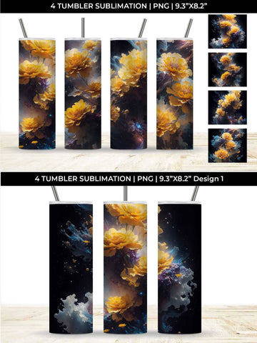 Galaxy Marigold Flowers Tumbler Wrap 20 oz Sublimation PNG Bundle Free For Commercial Use Sublimation Sintegra 