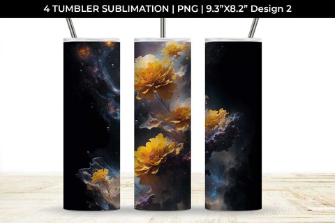 Galaxy Marigold Flowers Tumbler Wrap 20 oz Sublimation PNG Bundle Free For Commercial Use Sublimation Sintegra 