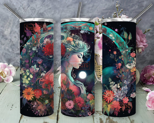 Galaxy Mother Love Framed With Plants And Flowers 20oz Skinny Tumbler Png, Mother Galaxy Love Flowers Tumbler, Mother Baby Galaxy Floral Tumbler Sublimation DesignSVG 