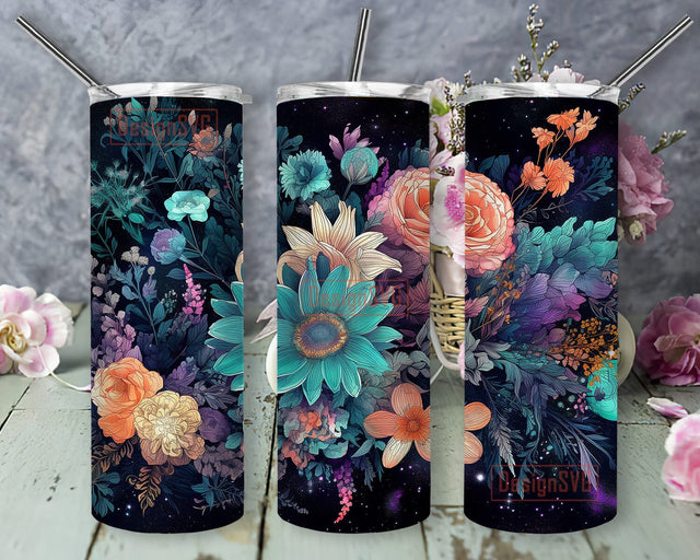 Galaxy Mother's Day Framed With Plants And Flowers 20oz Skinny Tumbler Png, Galaxy Mother's Day Tumbler, Flowers Tumbler, Galaxy Flowers Tumbler Sublimation DesignSVG 