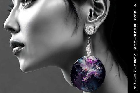 Galaxy Orchid Flowers Earrings Sublimation PNG Bundle Free For Commercial Use Sublimation Sintegra 