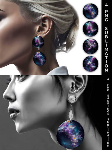 Galaxy Orchid Flowers Earrings Sublimation PNG Bundle Free For Commercial Use Sublimation Sintegra 