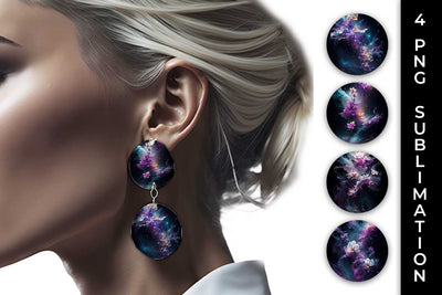 Galaxy Orchid Flowers Earrings Sublimation PNG Bundle Free For Commercial Use Sublimation Sintegra 