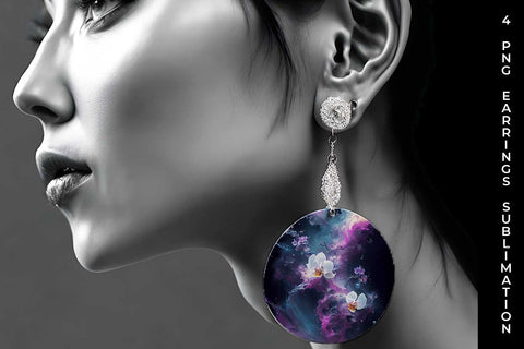 Galaxy Orchid Flowers Earrings Sublimation PNG Bundle Free For Commercial Use Sublimation Sintegra 
