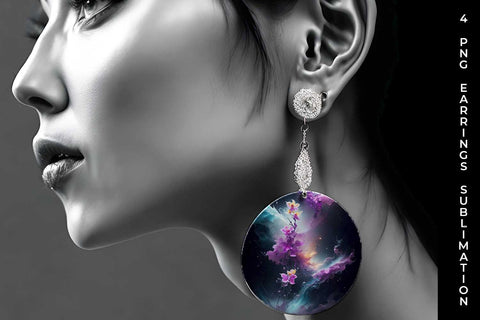 Galaxy Orchid Flowers Earrings Sublimation PNG Bundle Free For Commercial Use Sublimation Sintegra 