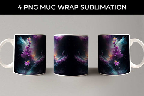 Galaxy Orchid Flowers Mug Sublimation PNG Bundle Sublimation Sintegra 