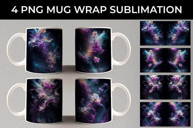 Galaxy Orchid Flowers Mug Sublimation PNG Bundle Sublimation Sintegra 