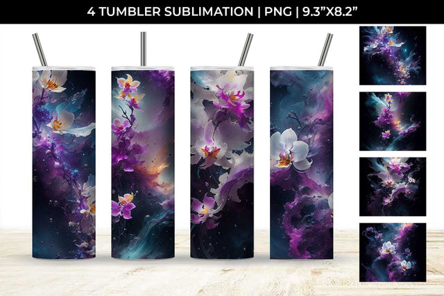 Galaxy Orchid Flowers Tumbler Wrap 20 oz Sublimation PNG Bundle Free For Commercial Use Sublimation Sintegra 