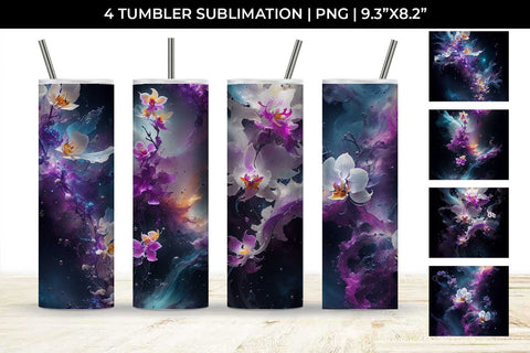 Galaxy Orchid Flowers Tumbler Wrap 20 oz Sublimation PNG Bundle Free For Commercial Use Sublimation Sintegra 