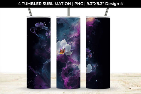 Galaxy Orchid Flowers Tumbler Wrap 20 oz Sublimation PNG Bundle Free For Commercial Use Sublimation Sintegra 