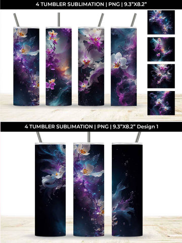 Galaxy Orchid Flowers Tumbler Wrap 20 oz Sublimation PNG Bundle Free For Commercial Use Sublimation Sintegra 
