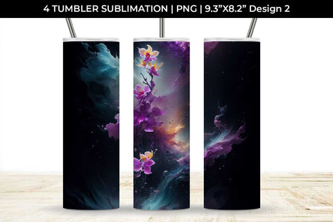 Galaxy Orchid Flowers Tumbler Wrap 20 oz Sublimation PNG Bundle Free For Commercial Use Sublimation Sintegra 