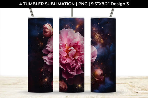 Galaxy Peonies Flowers Tumbler Wrap 20 oz Sublimation PNG Bundle Free For Commercial Use Sublimation Sintegra 